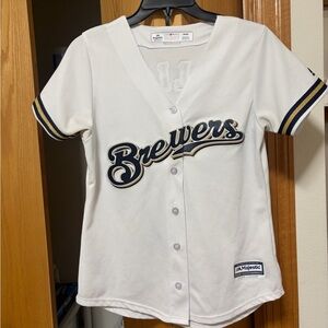 Majestic Brewers White and Navy Jersey